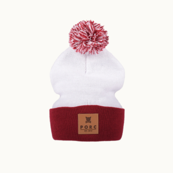 "Logo" Burgundy/White Pom Beanie