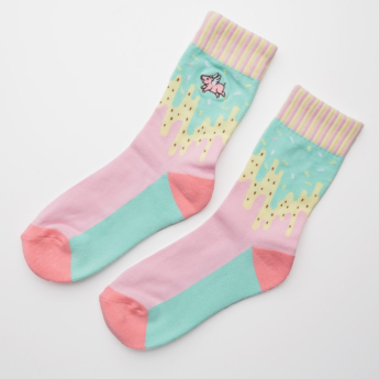 "Flying Pig" Mint/Pink Socks